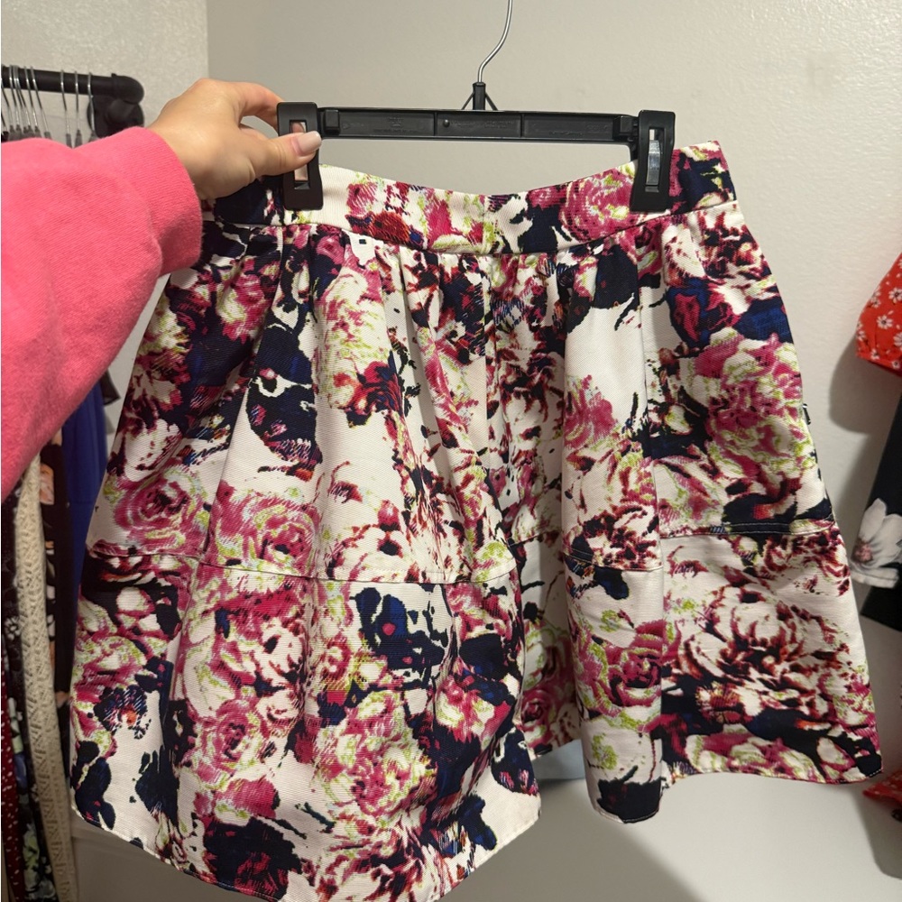 Express Red and Pink Bubble Mini Skirt